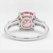 Padparadscha Sapphire Ring 3.1 Carat Genuine Round and White Baguette Three Stone Platinum