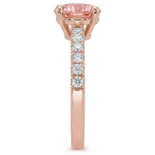 Padparadscha Engagement Ring 1.8 Carat Genuine Round Sapphire Pave 14K Rose Gold
