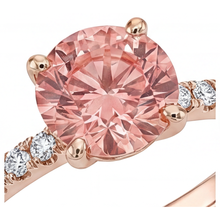 Padparadscha Engagement Ring 1.8 Carat Genuine Round Sapphire Pave 14K Rose Gold