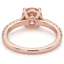 Padparadscha Engagement Ring 1.8 Carat Genuine Round Sapphire Pave 14K Rose Gold