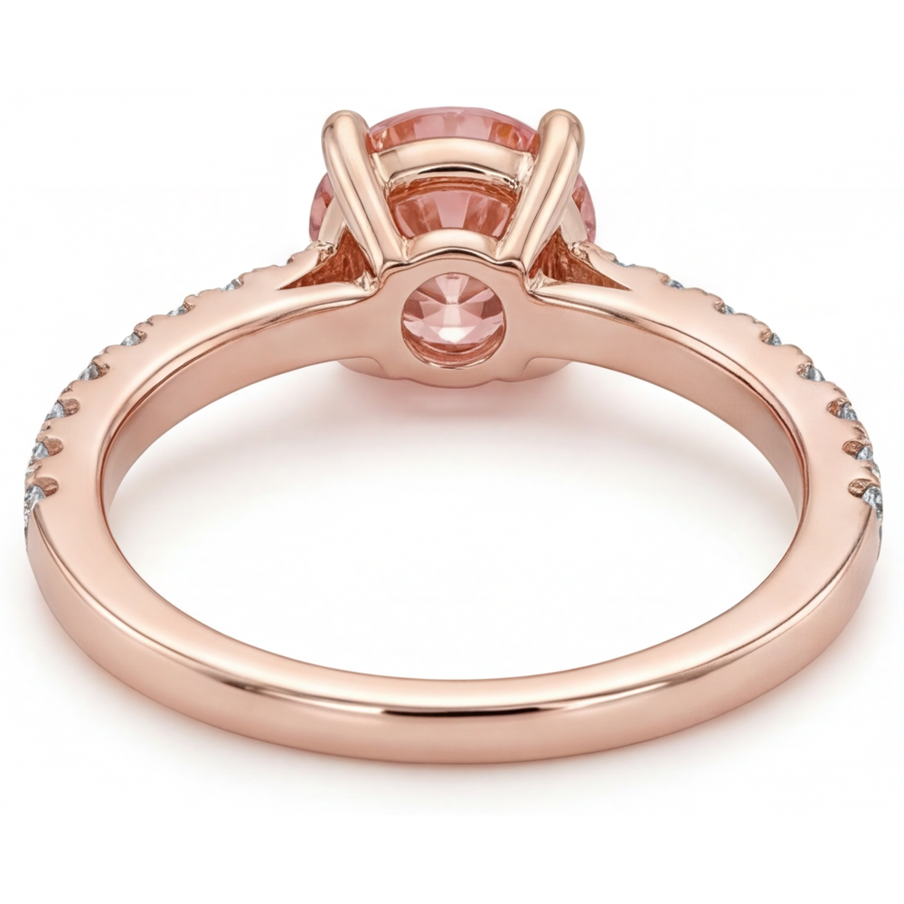 Padparadscha Engagement Ring 1.8 Carat Genuine Round Sapphire Pave 14K Rose Gold