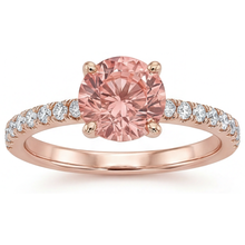 Padparadscha Engagement Ring 1.8 Carat Genuine Round Sapphire Pave 14K Rose Gold