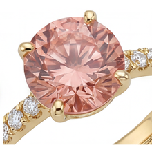 Padparadscha Ring 2.3 Carat Natural Round Sapphire Pave 14K Yellow Gold
