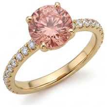 Padparadscha Ring 2.3 Carat Natural Round Sapphire Pave 14K Yellow Gold