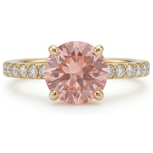 Padparadscha Ring 2.3 Carat Natural Round Sapphire Pave 14K Yellow Gold