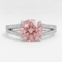 Peach Sapphire Engagement Ring 2.6 Carat Natural Round Padparadscha Split Shank 14K White Gold