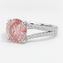 Peach Sapphire Engagement Ring 2.6 Carat Natural Round Padparadscha Split Shank 14K White Gold