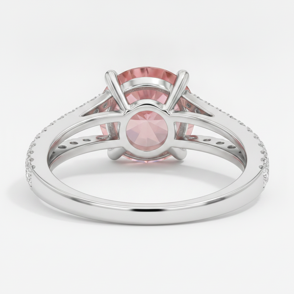 Peach Sapphire Engagement Ring 2.6 Carat Natural Round Padparadscha Split Shank 14K White Gold