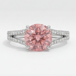 Peach Sapphire Engagement Ring 2.6 Carat Natural Round Padparadscha Split Shank 14K White Gold