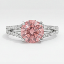 Peach Sapphire Engagement Ring 2.6 Carat Natural Round Padparadscha Split Shank 14K White Gold