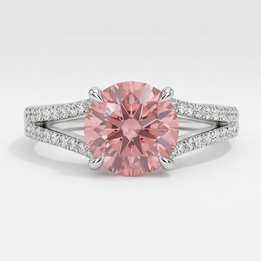 Peach Sapphire Engagement Ring 2.6 Carat Natural Round Padparadscha Split Shank 14K White Gold