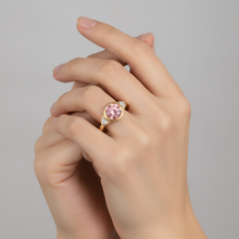 Padparadscha Ring 2.6 Carat Natural Round Sapphire and White Trilliant Bezel Three Stone 14K Yellow Gold
