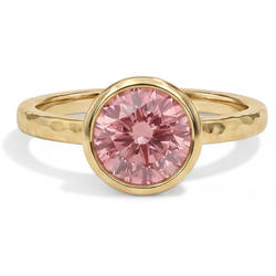 Padparadscha Sapphire Engagement Ring 2 Carat Real Round Bezel Solitaire 14K Yellow Gold Deluxe