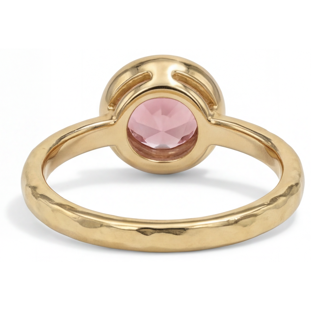 Padparadscha Sapphire Engagement Ring 2 Carat Real Round Bezel Solitaire 14K Yellow Gold