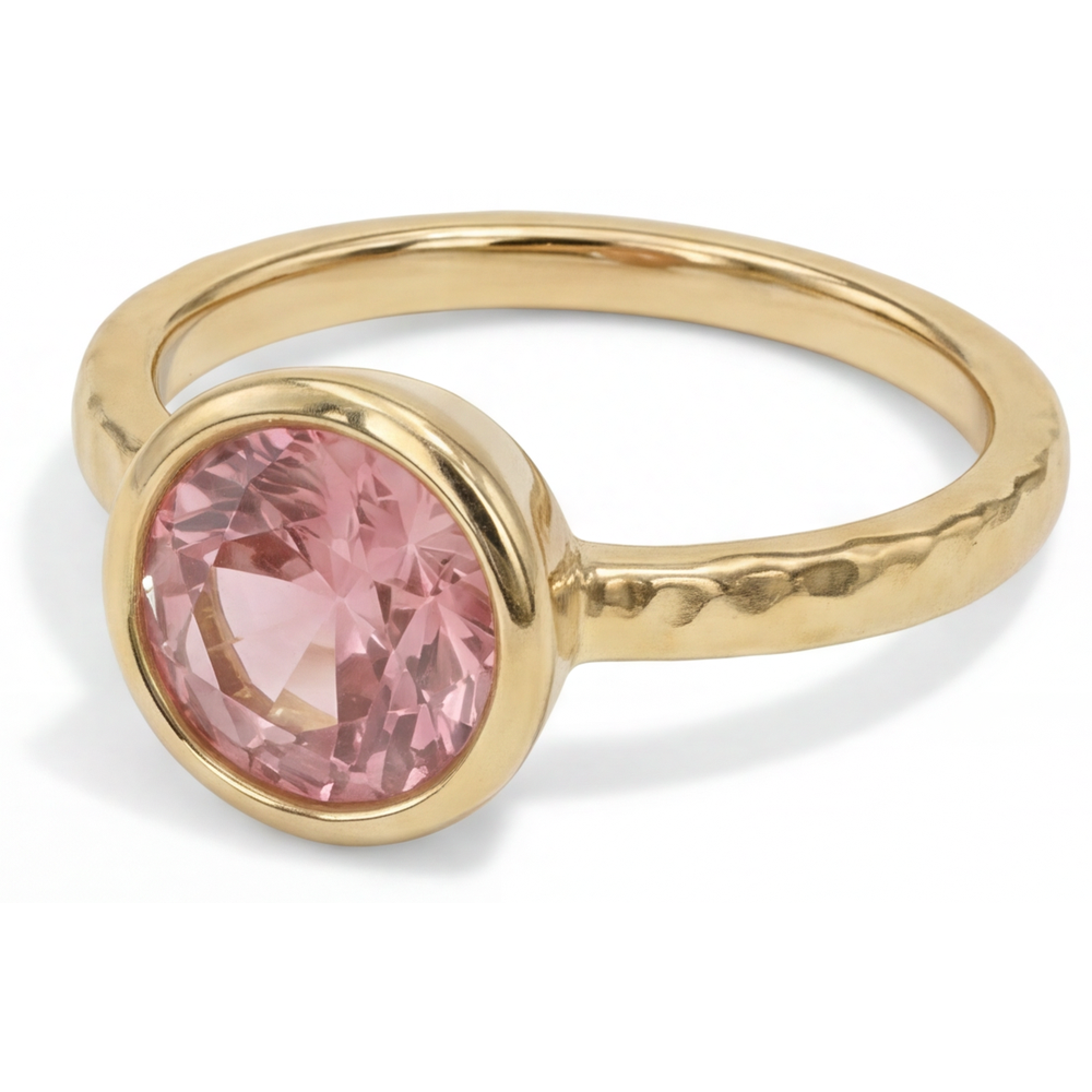 Padparadscha Sapphire Engagement Ring 2 Carat Real Round Bezel Solitaire 14K Yellow Gold Deluxe