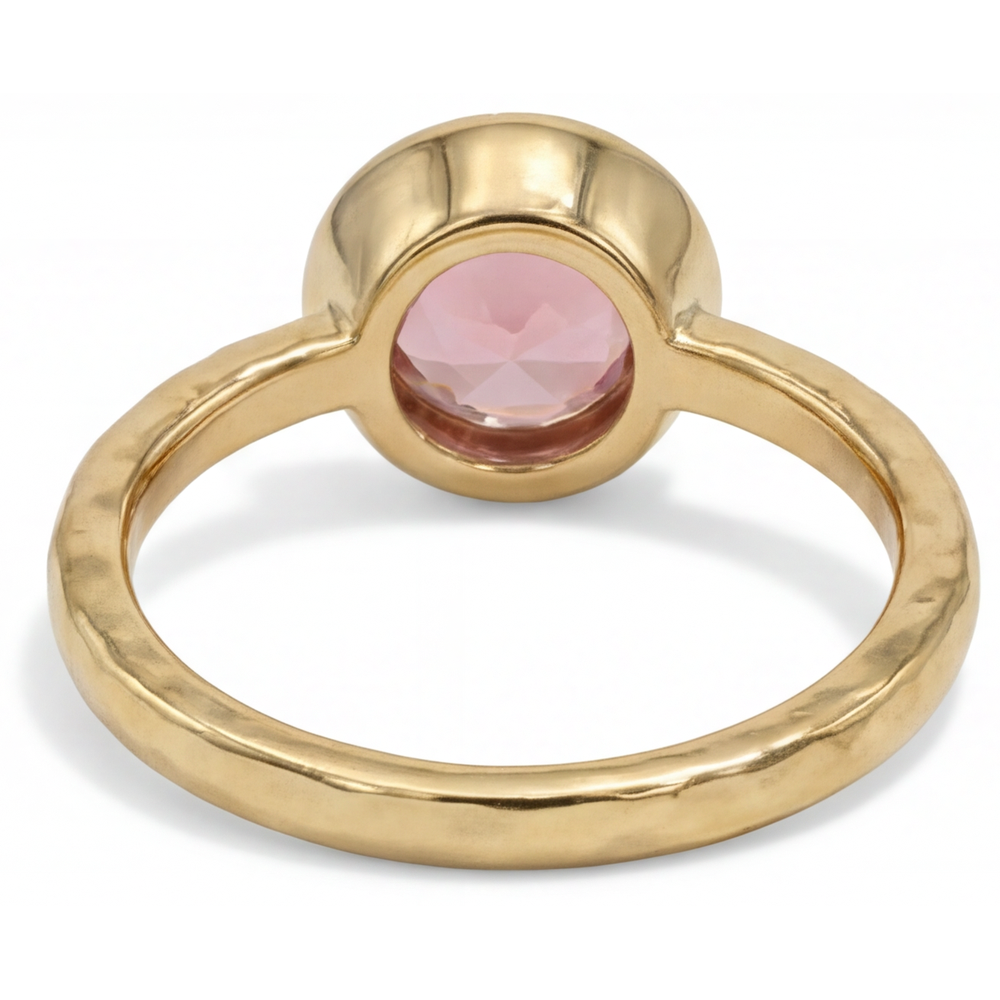 Padparadscha Sapphire Engagement Ring 2 Carat Real Round Bezel Solitaire 14K Yellow Gold Deluxe