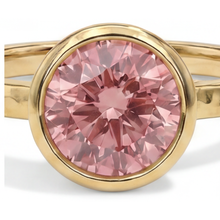 Padparadscha Sapphire Engagement Ring 2 Carat Real Round Bezel Solitaire 14K Yellow Gold