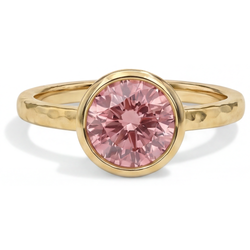 Padparadscha Sapphire Engagement Ring 2 Carat Real Round Bezel Solitaire 14K Yellow Gold