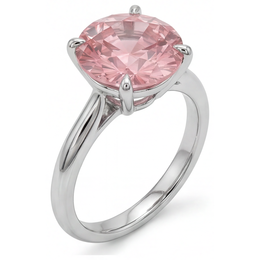 Peach Sapphire 2.5 Carat Real Round Padparadscha Solitaire Ring 14K White Gold