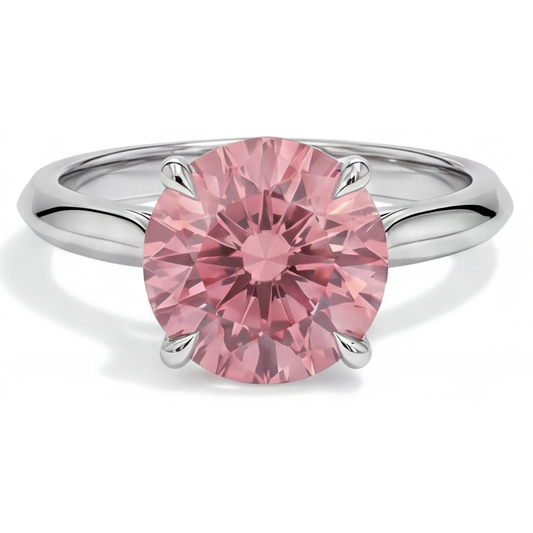 Peach Sapphire 2.5 Carat Real Round Padparadscha Solitaire Ring 14K White Gold
