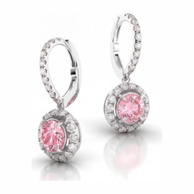 Pink Diamond Earrings 1.5 Carat Lab Grown Round Halo Leverback 14K White Gold