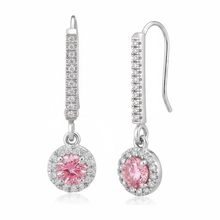 Pink Diamond Earrings 1.5 Carat Lab Grown Round Halo Pave Leverback 14K White Gold