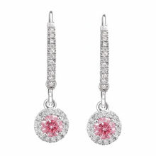 Pink Diamond Earrings 1.5 Carat Lab Grown Round Halo Pave Leverback 14K White Gold