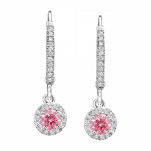 Pink Diamond Earrings 1.5 Carat Lab Grown Round Halo Pave Leverback 14K White Gold
