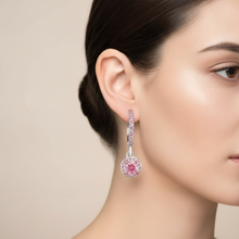 Pink Diamond Halo Earrings 1.5 Carat Lab Grown Round Pave Leverback 14K White Gold