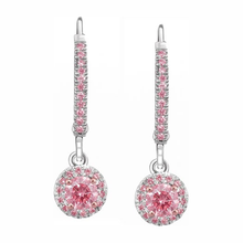 Pink Diamond Halo Earrings 1.5 Carat Lab Grown Round Pave Leverback 14K White Gold