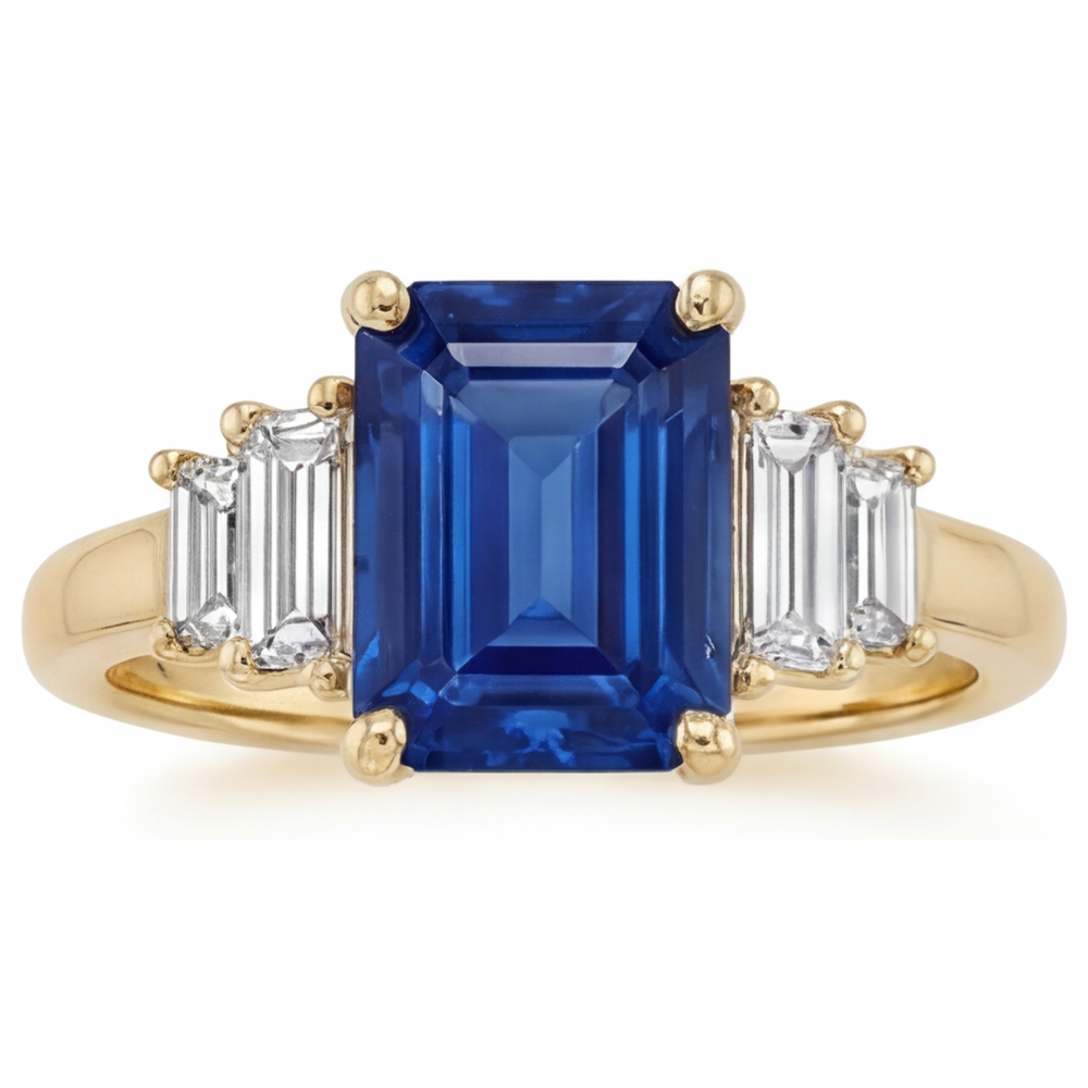 Colored Stone Ring 14K Yellow Gold with Royal Blue Sapphire – main view