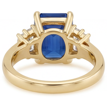 Royal Blue Sapphire Emerald Cut Colored Stone Ring in 14K Yellow Gold – profile view