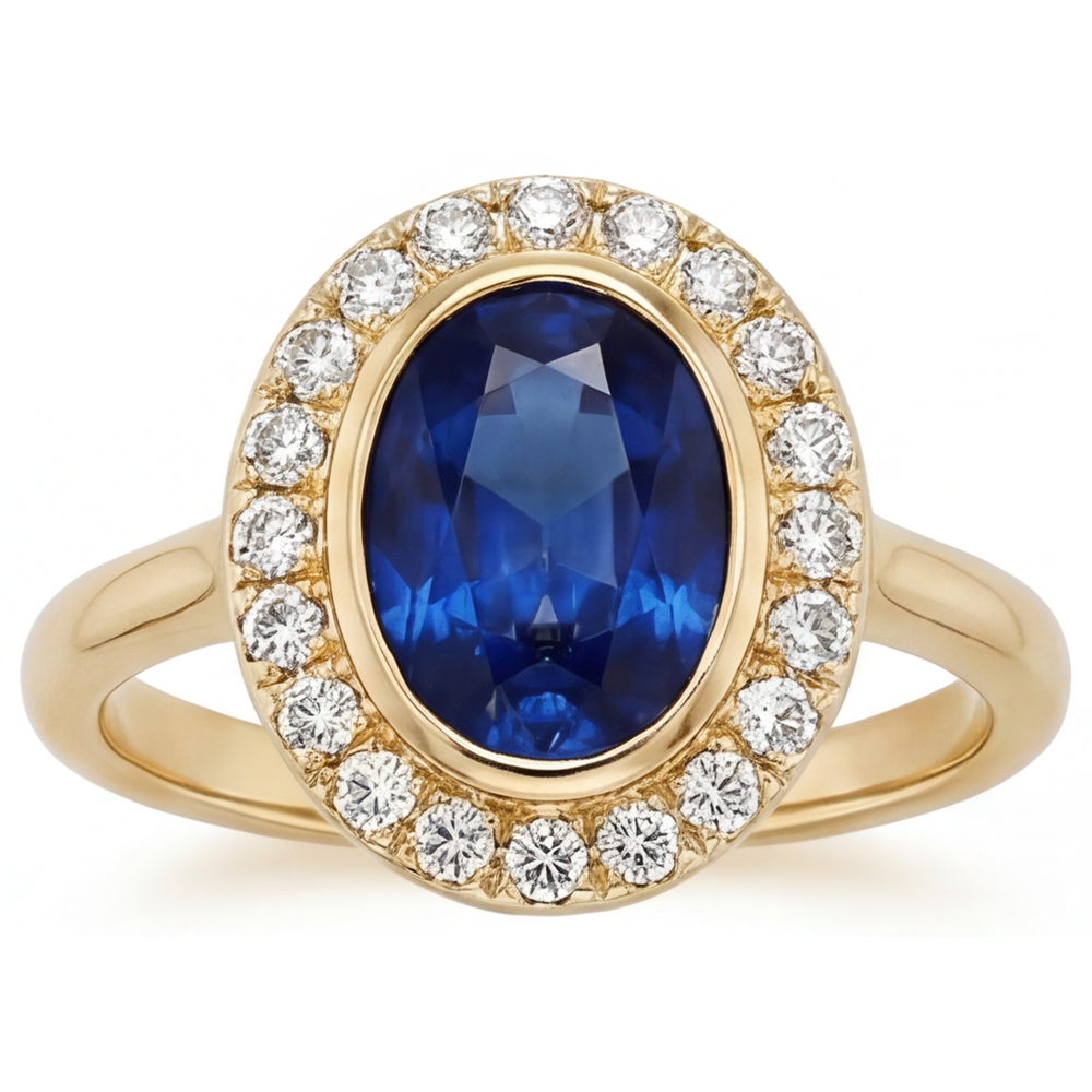 Oval Cut Royal Blue Sapphire ring in 14 Karat Yellow Gold – main view