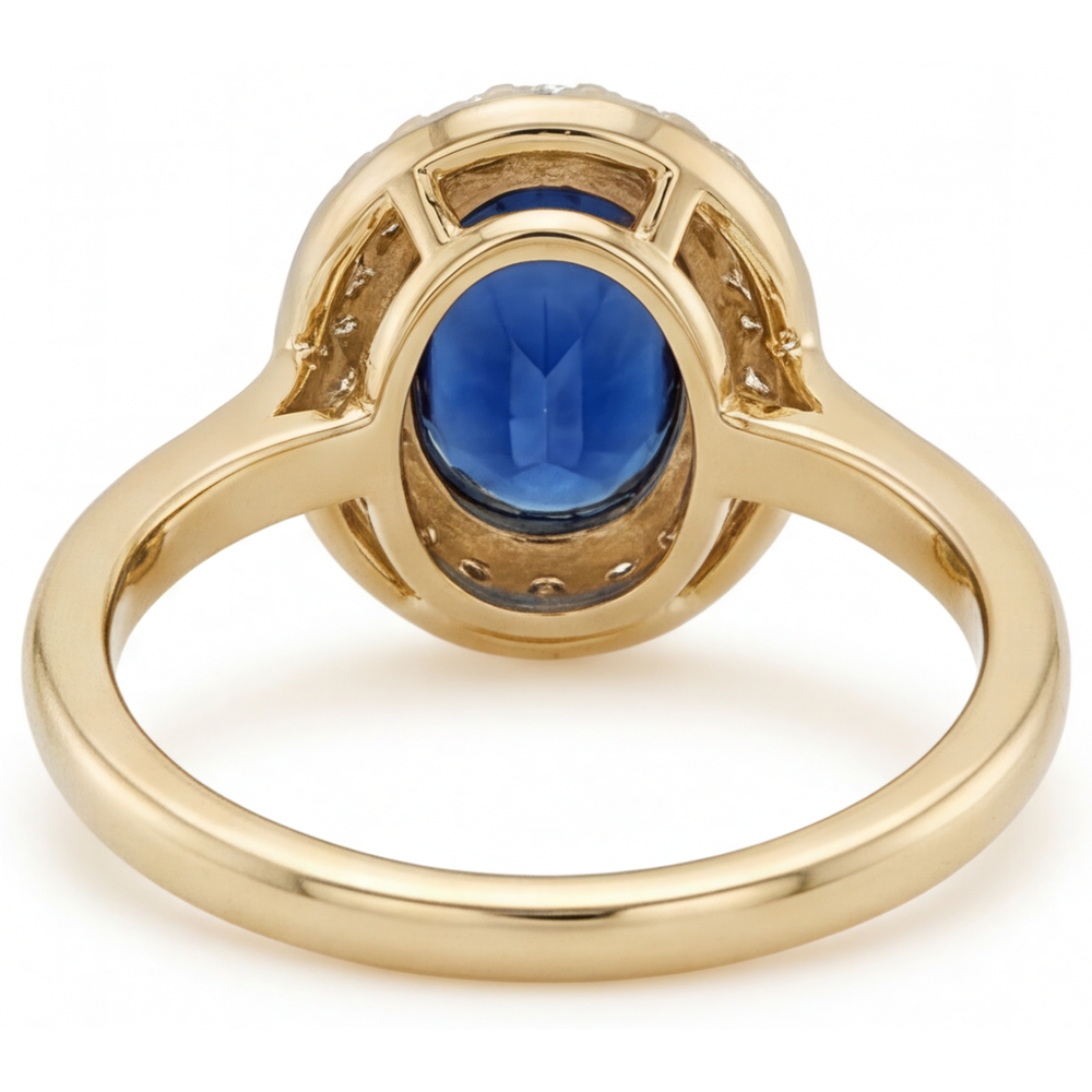 Colored Stone Ring 14 Karat Yellow Gold with Royal Blue Sapphire – top view