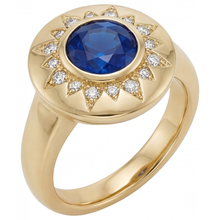 Royal Blue Sapphire Round Brilliant Gemstone Ring in 14K Yellow Gold – front view