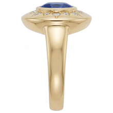 Round Brilliant Royal Blue Sapphire ring in 14K Yellow Gold – side view
