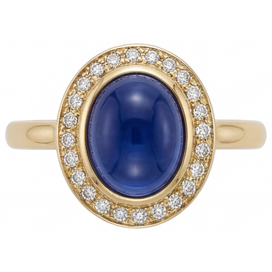 Royal Blue Sapphire Gemstone Ring 3.75-ct 14 Karat Yellow Gold – front view