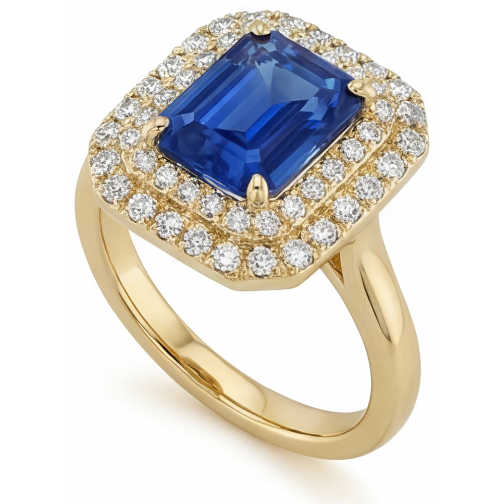 Natural Royal Blue Sapphire Gemstone Ring 4 ct 14K Yellow Gold – front view