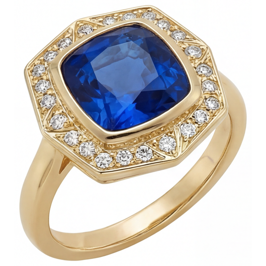 Royal Blue Sapphire Gemstone Ring 5.75-ct 14K Yellow Gold – front view