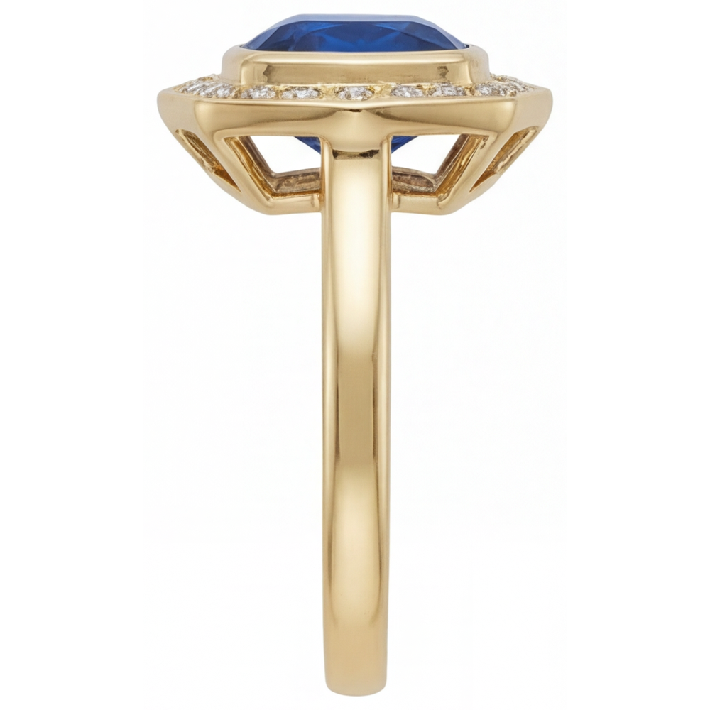 Genuine Royal Blue Sapphire Gemstone Ring 5.75 ct 14K Yellow Gold – angle view
