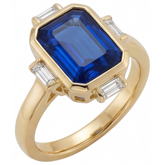 Genuine Royal Blue Sapphire Precious Stone Ring – front view