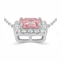 Pink Diamond Necklace 4.5 Carat Lab Grown Radiant Halo Pave Pendant 14K White Gold