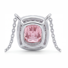 Pink Diamond Necklace 3.75 Carat Lab Grown Cushion Halo Pendant 14K White Gold