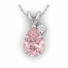 Lab Grown Pink Diamond Necklace 3.5 Carat Pear Bypass Pendant 14K White Gold