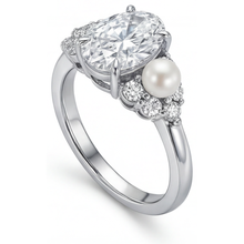 South Sea Pearl Oval Cut Solitaire with Side Stones in 14 Karat White Gold – side view