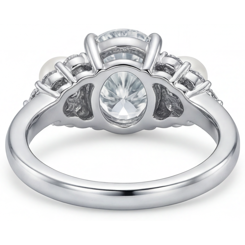 South Sea Pearl Oval Cut Solitaire with Side Stones in 14 Karat White Gold – angle view