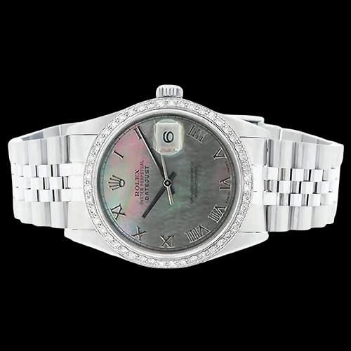 Ss Jubilee Bracelet Rolex Diamond Bezel Gray Roman Dial QUICK SET
