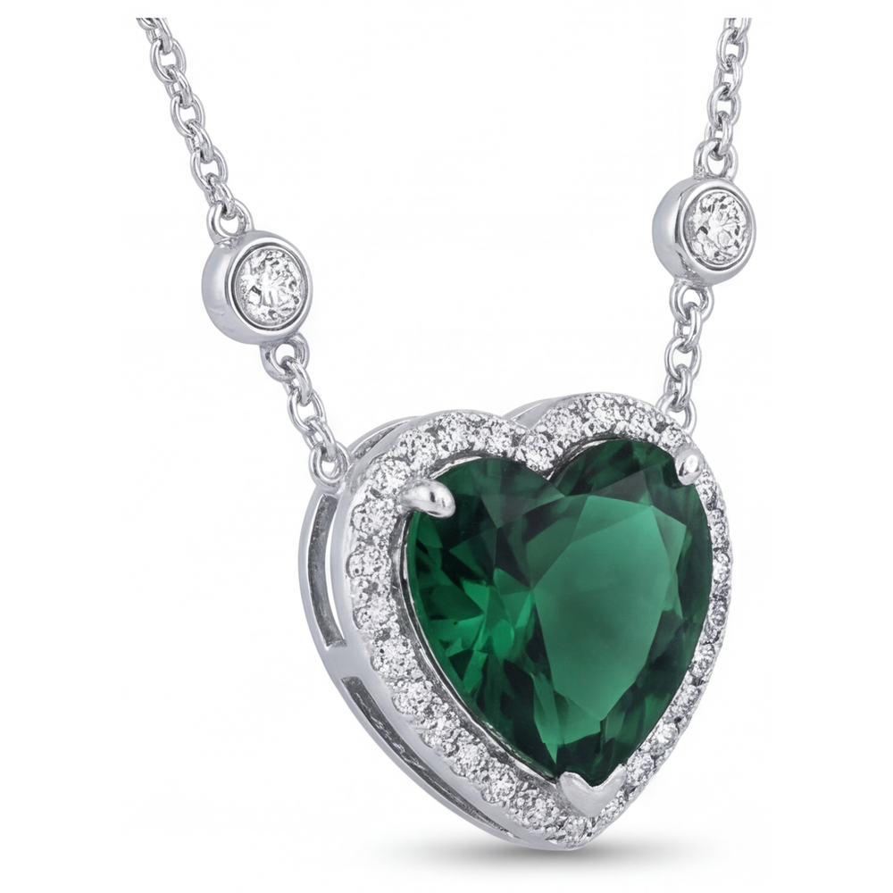 Tourmaline Heart Cut Gemstone Pendant in 14K White Gold – front view