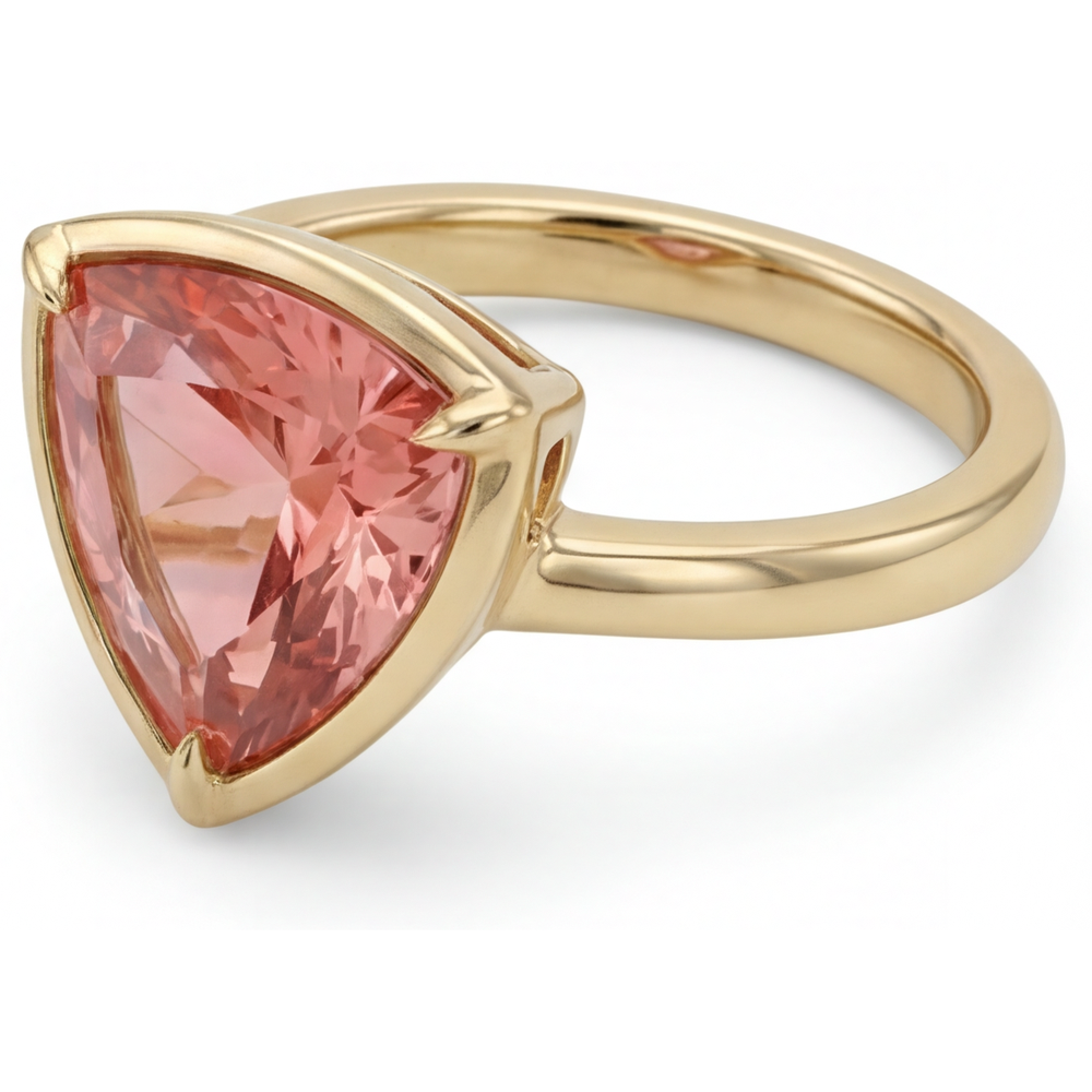 Natural Padparadscha Sapphire Ring 2.5 Carat Trillion Solitaire 14K Yellow Gold