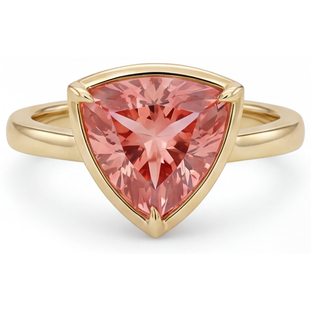 Natural Padparadscha Sapphire Ring 2.5 Carat Trillion Solitaire 14K Yellow Gold